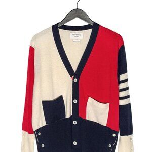 Thom Browne Tricolour Colourblock Red Navy Ivory Cashmere Cardigan Sweater
